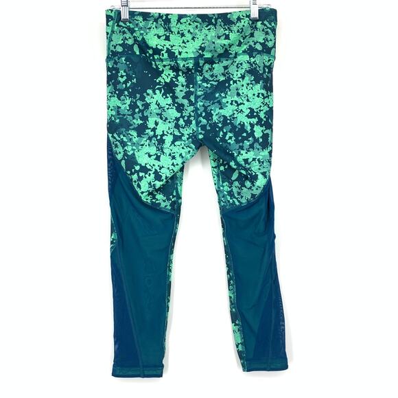 Under Armour Cropped Leggings Womens Sz Large Compression Heat Gear Green Print - Picture 2 of 6
